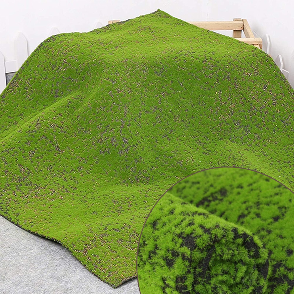 Visland Moss Mat, Artificial Moss Turf Lawn Wall Green Plants DIY Artificial Grass Edge Wedding Garden Mini Micro Landscape Decor Accessories, Black